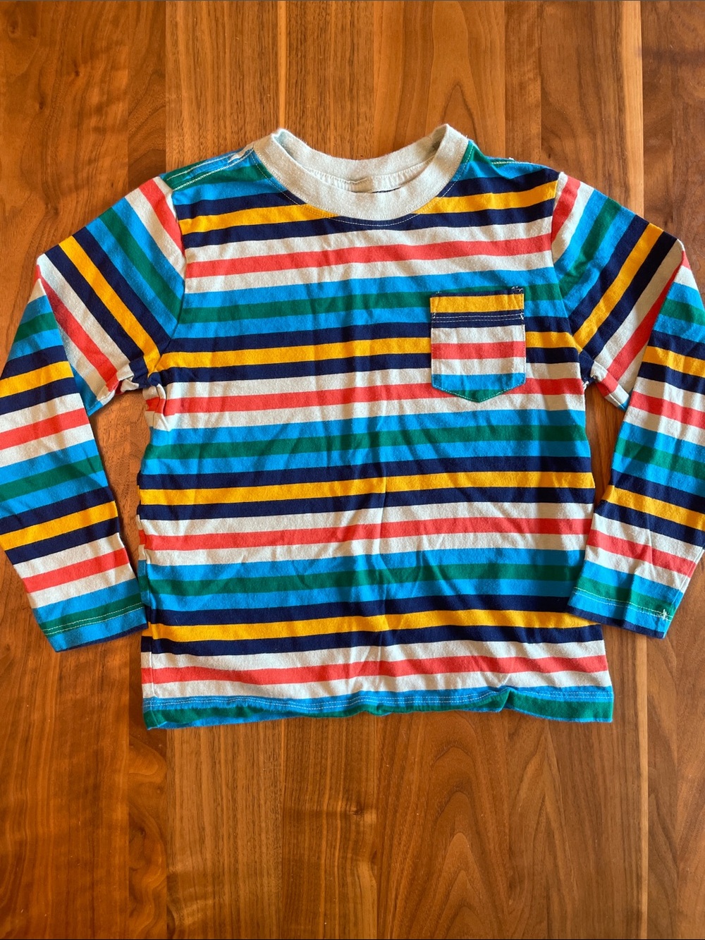 Long-Sleeve Kids Stripe Tee in Blue, Yellow & Red